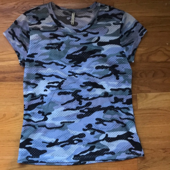 Camo: blue, white, grey, purple, and black T-shirt - Picture 1 of 1